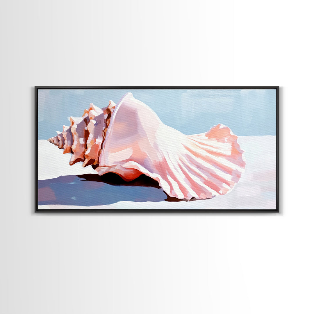 Conch Shell, Beach, Pastel, Framed Canvas Print, Coastal Wall Art, Tropical Decor, Seashell Aesthetic, Living Room Accent Piece