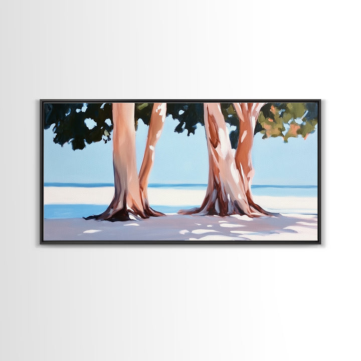 Beach Trees, Tropical Landscape, Nature Artwork, Coastal Home Decor, Minimalist Wall Art, Living Room Wall Art, Framed Canvas Print