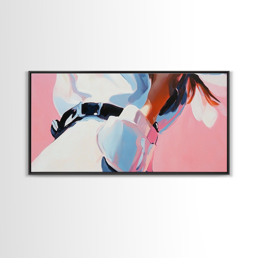 Cowgirl Outfit, Country Aesthetic, Western Home Decor, Feminine Wall Art, Fashion Framed Canvas Print, Pink and Blue Artwork