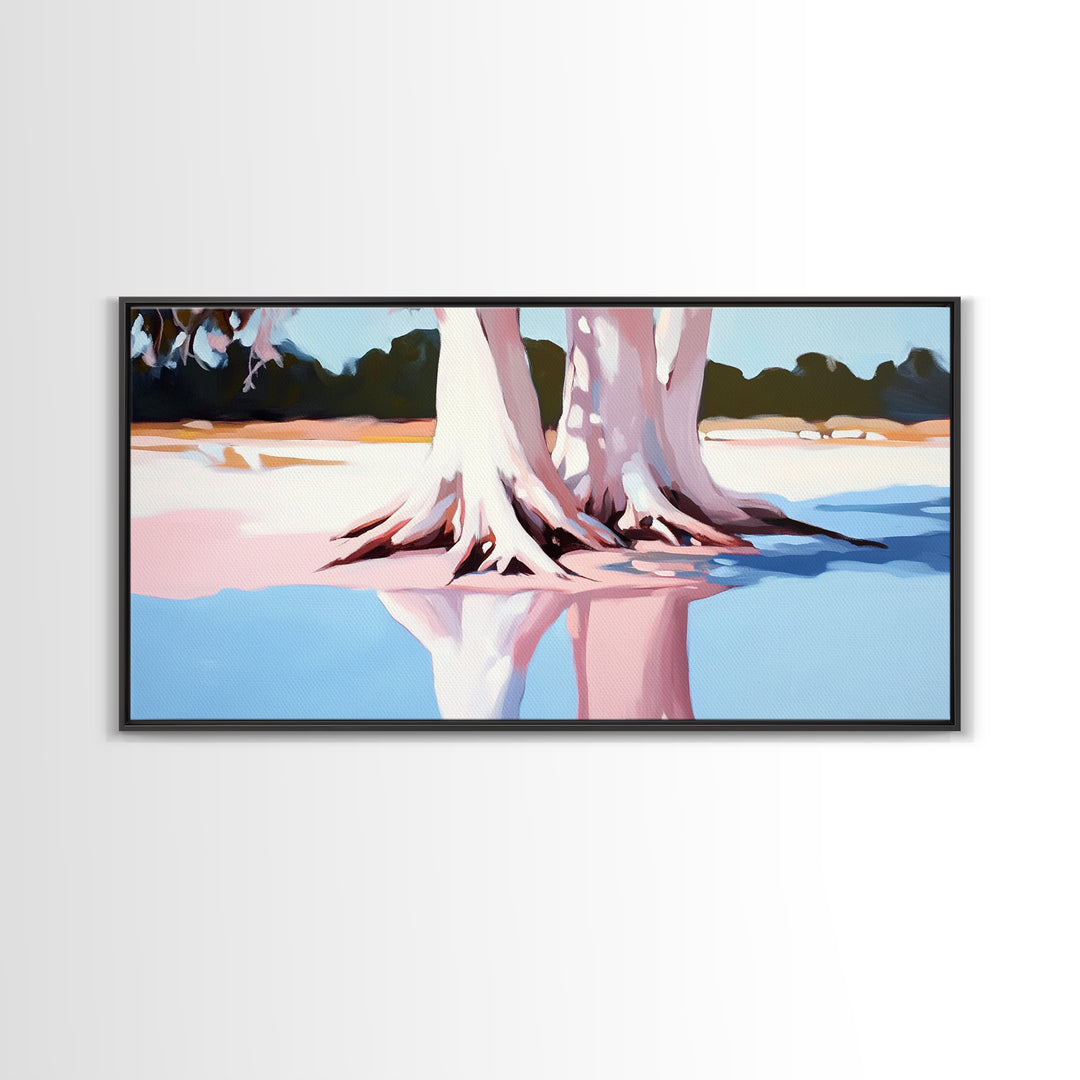 Cypress Reflection, Nature Art, Framed Canvas Print, Landscape Wall Decor, Modern Home Aesthetic, Boho Forest Painting