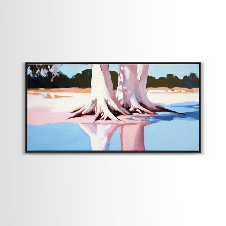 Cypress Reflection, Nature Art, Framed Canvas Print, Landscape Wall Decor, Modern Home Aesthetic, Boho Forest Painting