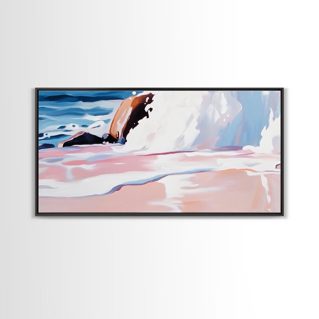 Rocky Shore, Wave Crash, Framed Canvas Print, Coastal Wall Art, Beach House Decor, Serene Seascape, Modern Ocean Painting