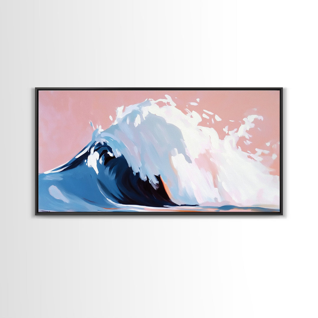 Blush Wave, Ocean Spray, Framed Canvas Print, Coastal Art, Modern Beach Decor, Serene Seascape, Surfer Aesthetic, Pastel Painting