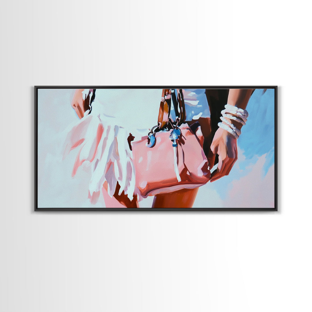 Beach Chic, Boho Fashion, Framed Canvas Print, Coastal Wall Art, Feminine Aesthetic, Pastel Painting, Modern Home Decor