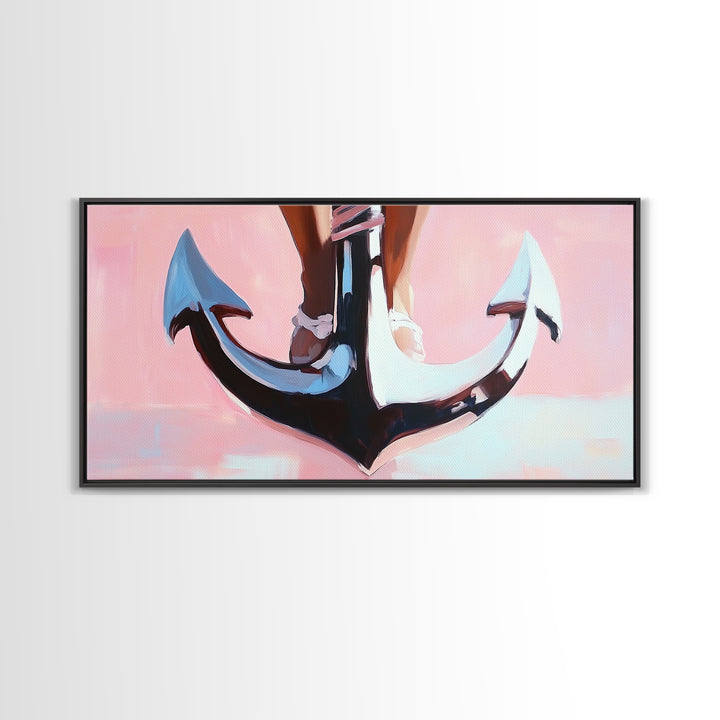Nautical Anchor, Surreal Maritime, Ocean Aesthetic, Coastal Home Decor, Pink Nautical Art, Living Room Wall Art, Canvas Print