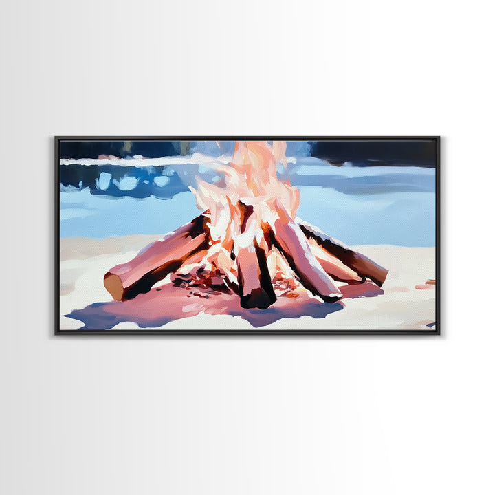 Campfire, Cozy Glow, Autumn Wall Art, Rustic Home Decor, Boho Adventure Aesthetic, Living Room Art, Framed Canvas Print, Gift Idea