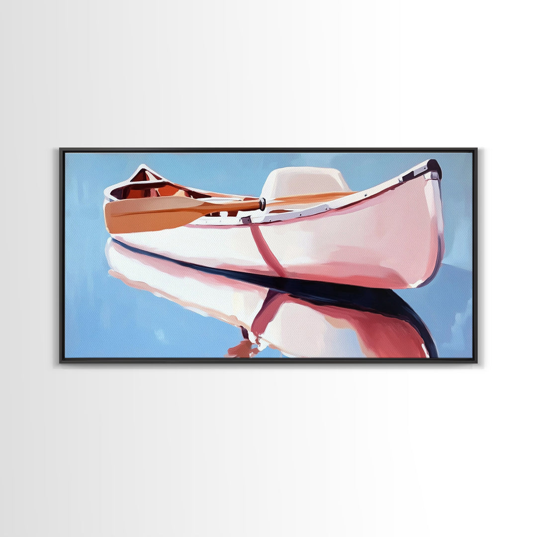 Rowboat, Water Reflection, Nautical Wall Art, Serene Coastal Decor, Minimalist Lake House Art, Framed Canvas Print, Gift Idea