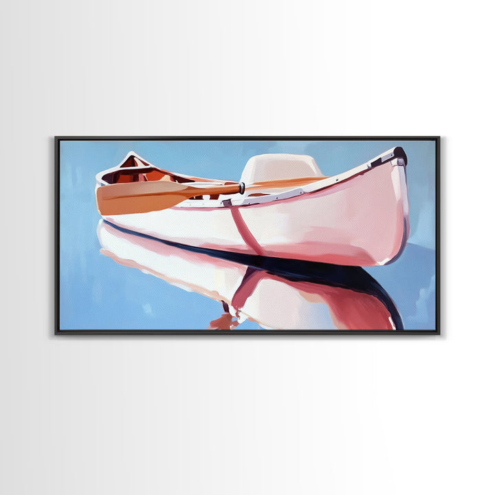 Rowboat, Water Reflection, Nautical Wall Art, Serene Coastal Decor, Minimalist Lake House Art, Framed Canvas Print, Gift Idea