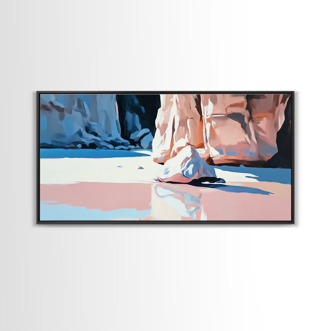 Canyon Reflection, Nature Wall Art, Modern Landscape Art, Neutral Earth Tones, Boho Aesthetic, Framed Canvas Print, Living Room Decor