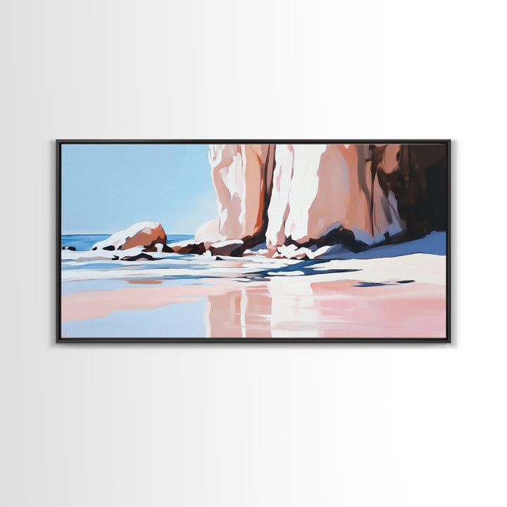Beach Reflections, Rock Formations, Seaside Art, Canvas Print, Coastal Wall Decor, Ocean Painting, Living Room Art, Minimalist Beach Art