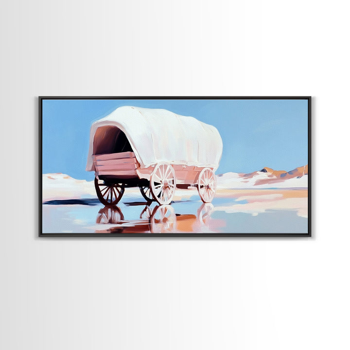 Covered Wagon, Western Art, Pioneer Print, Rustic Decor, Framed Canvas Print, Living Room Wall Art, Boho Farmhouse Style