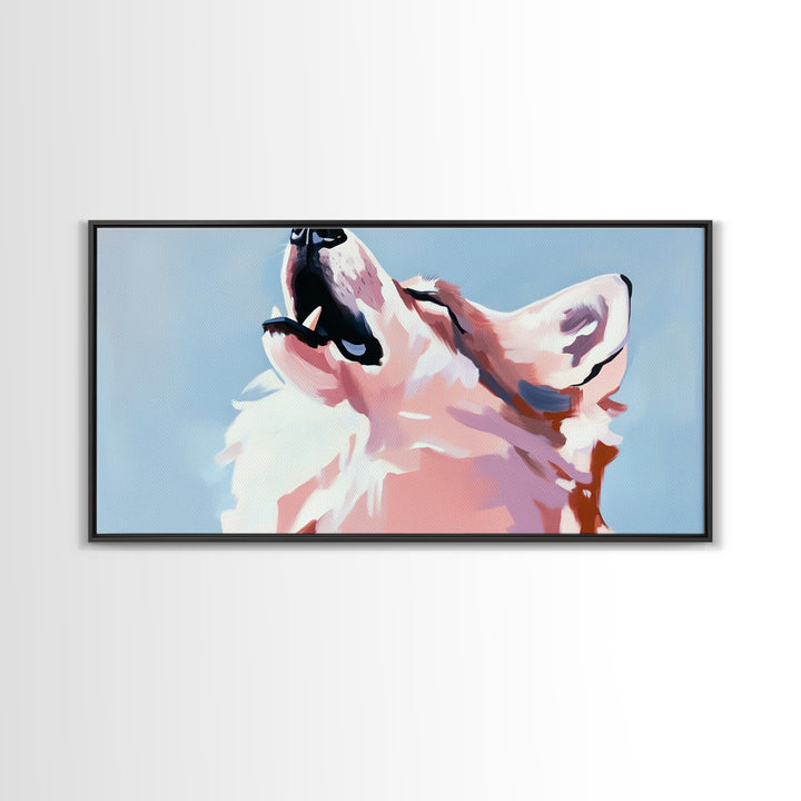 Howling Wolf, Wildlife Art, Nature Print, Blue Sky, Framed Canvas Print, Rustic Wall Art, Lodge Decor, Animal Lover Gift