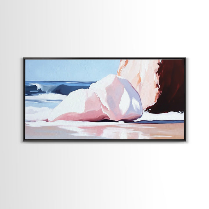 Ocean Rocks, Coastal Landscape, Beach Scene, Seaside Print, Framed Canvas Print, Modern Wall Art, Nautical Decor, Bathroom Art