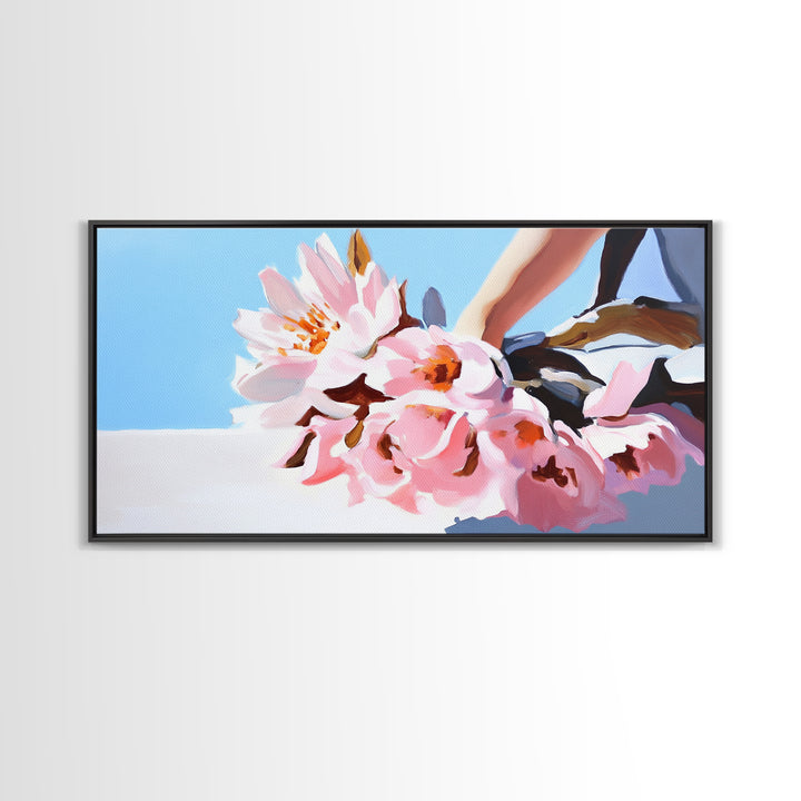 Blush Bouquet, Delicate Flowers, Feminine Touch, Framed Canvas Print, Soft Pastel Decor, Elegant Wall Art, Bedroom Aesthetic, Wedding Gift