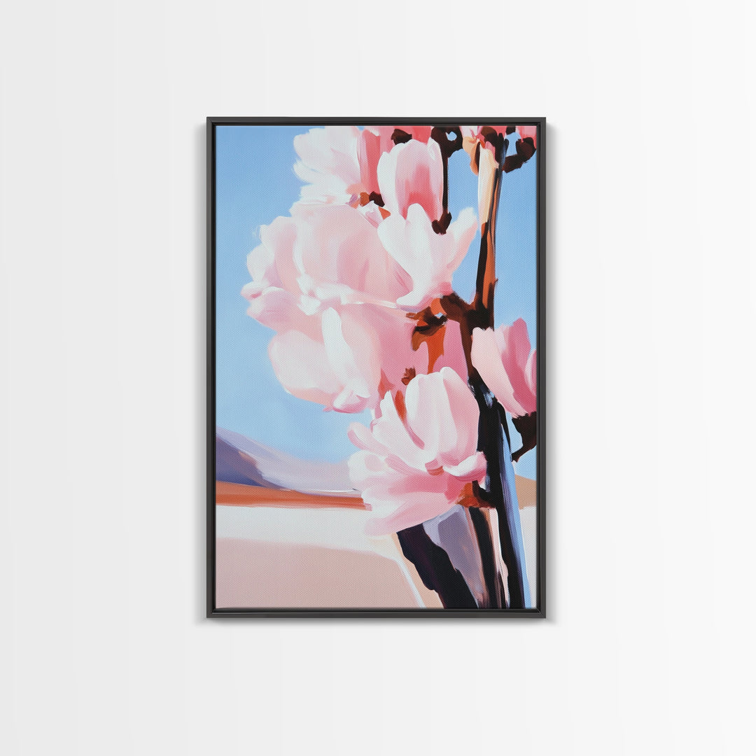 Blush Magnolia Art, Minimalist Floral Painting, Elegant Spring Decor, Pastel Botanical Print, Framed Canvas Print, Bedroom Wall Art