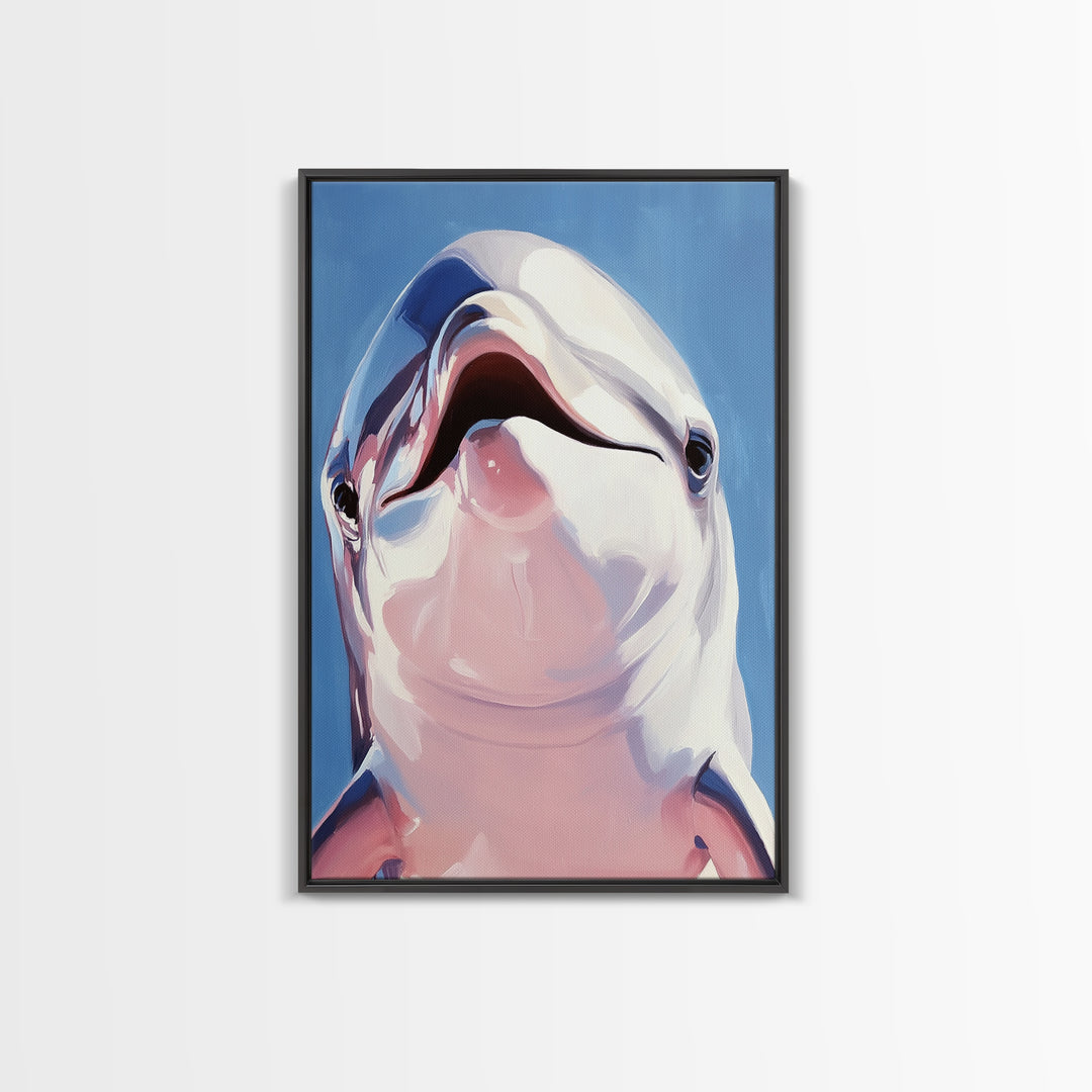 Dolphin Smile, Ocean Wildlife, Playful Sea Art, Coastal Decor, Nautical Wall Art, Canvas Print, Kids Room Art, Marine Animal Painting