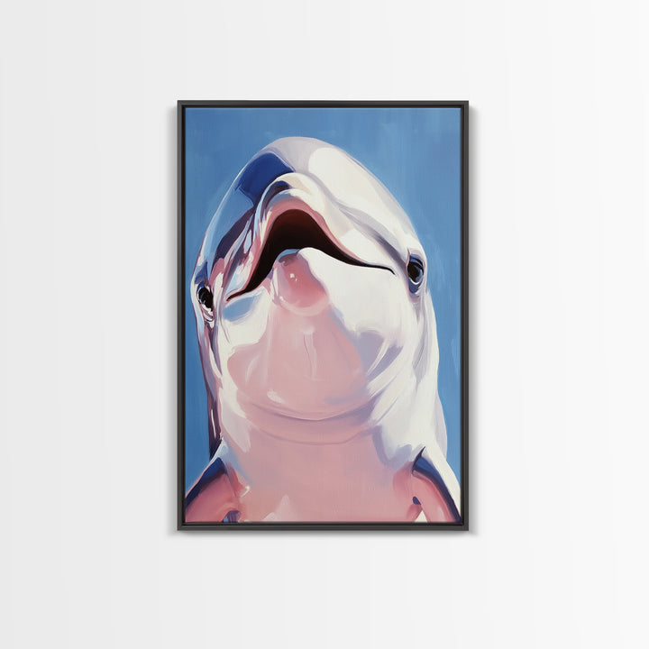 Dolphin Smile, Ocean Wildlife, Playful Sea Art, Coastal Decor, Nautical Wall Art, Canvas Print, Kids Room Art, Marine Animal Painting