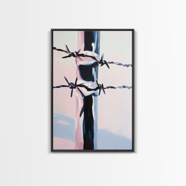 Barbed Wire, Western Art, Minimalist Ranch Style, Rustic Fence, Framed Canvas Print, Modern Wall Art, Cowboy Aesthetic, Bold Home Decor