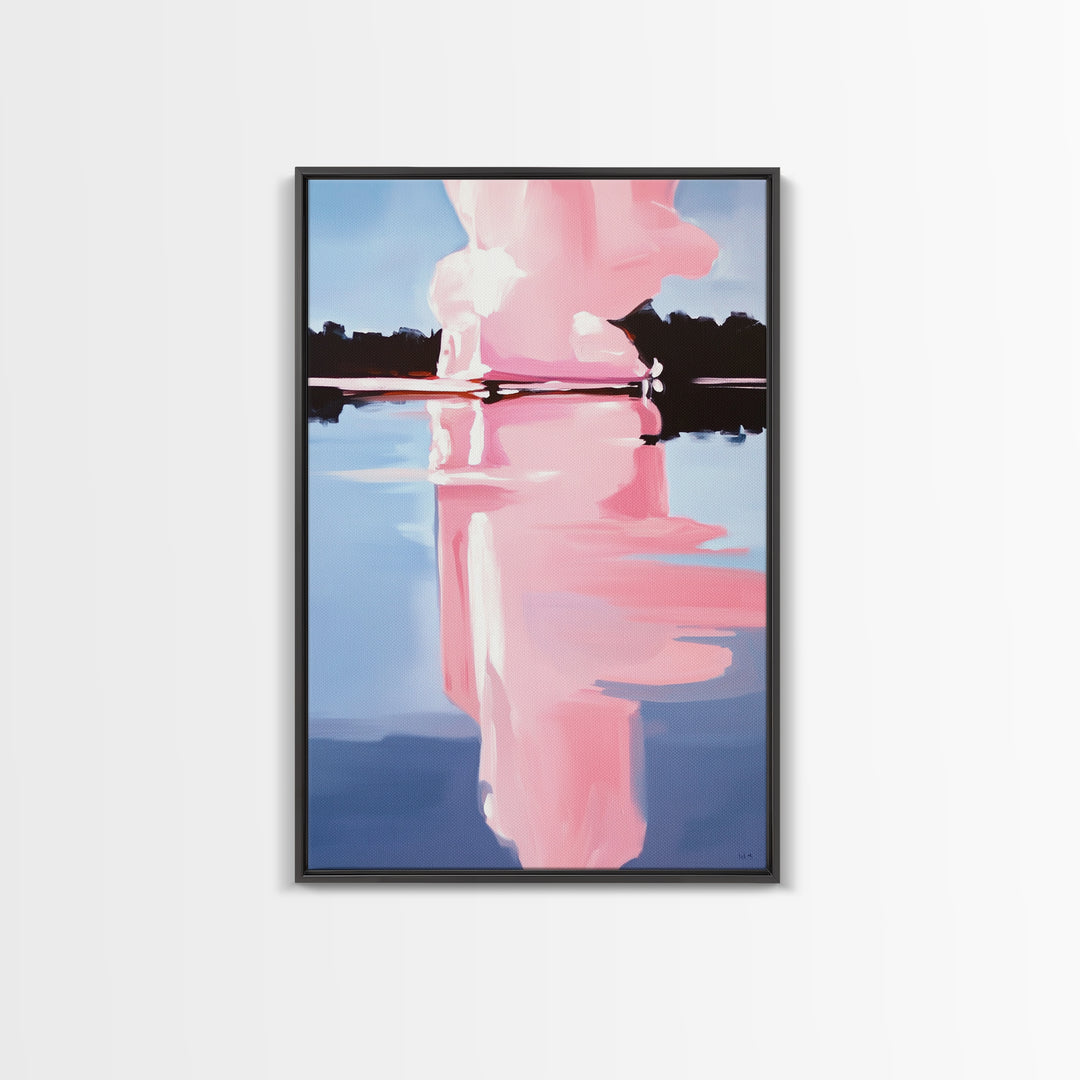 Pink Cloud, Reflection Art, Modern Landscape, Framed Canvas Print, Blue Sky Painting, Large Wall Art, Minimalist Decor, Office Art