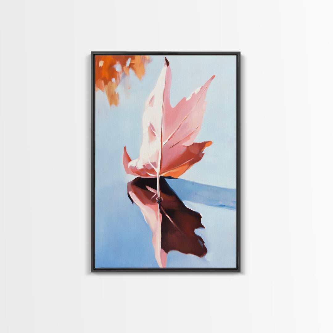 Autumn Leaf, Fall Reflection, Nature Art, Seasonal Wall Decor, Framed Canvas Print, Fall Art, Living Room Print, Cozy Wall Art