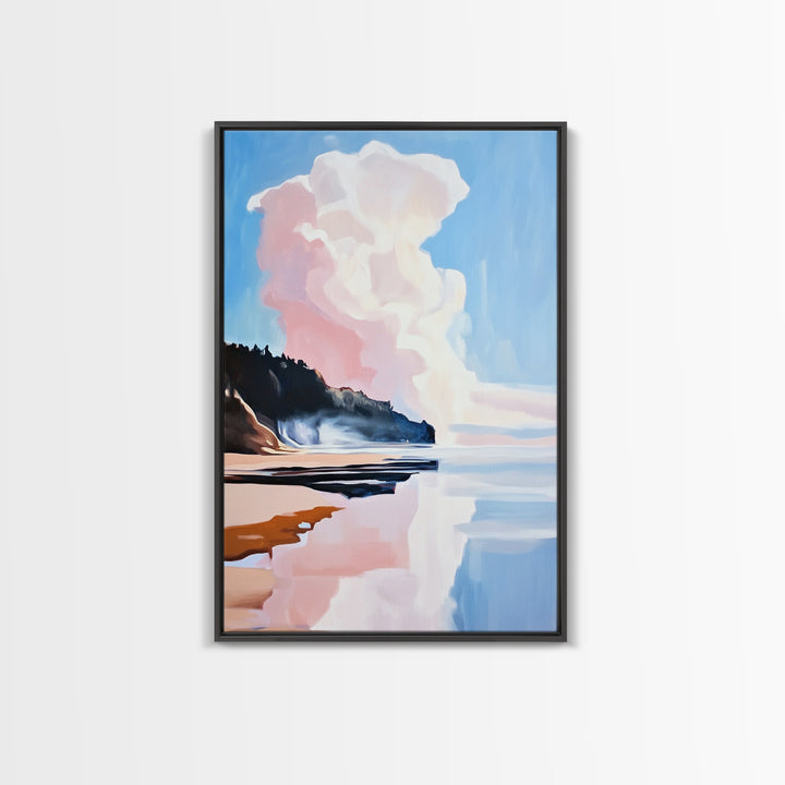 Cloud Reflection, Coastal Landscape, Ocean Sunset Art, Seaside Wall Decor, Framed Canvas Print, Minimalist Beach Art, Living Room Print