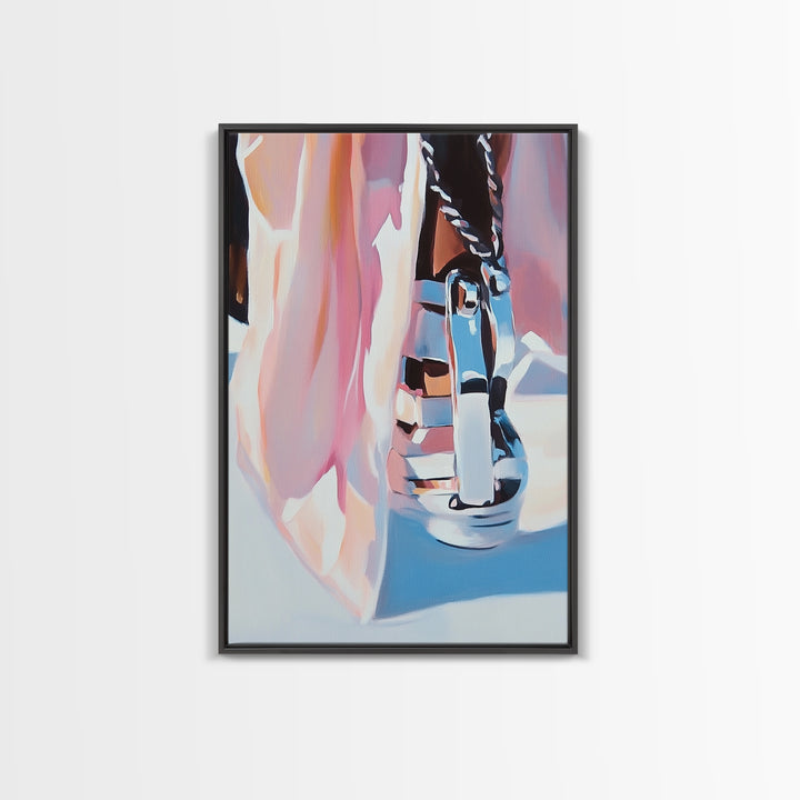 Chrome Boot, Fashion Illustration, Framed Canvas Print, Modern Wall Art, High Fashion Aesthetic, Bold Home Decor, Unique Statement Piece
