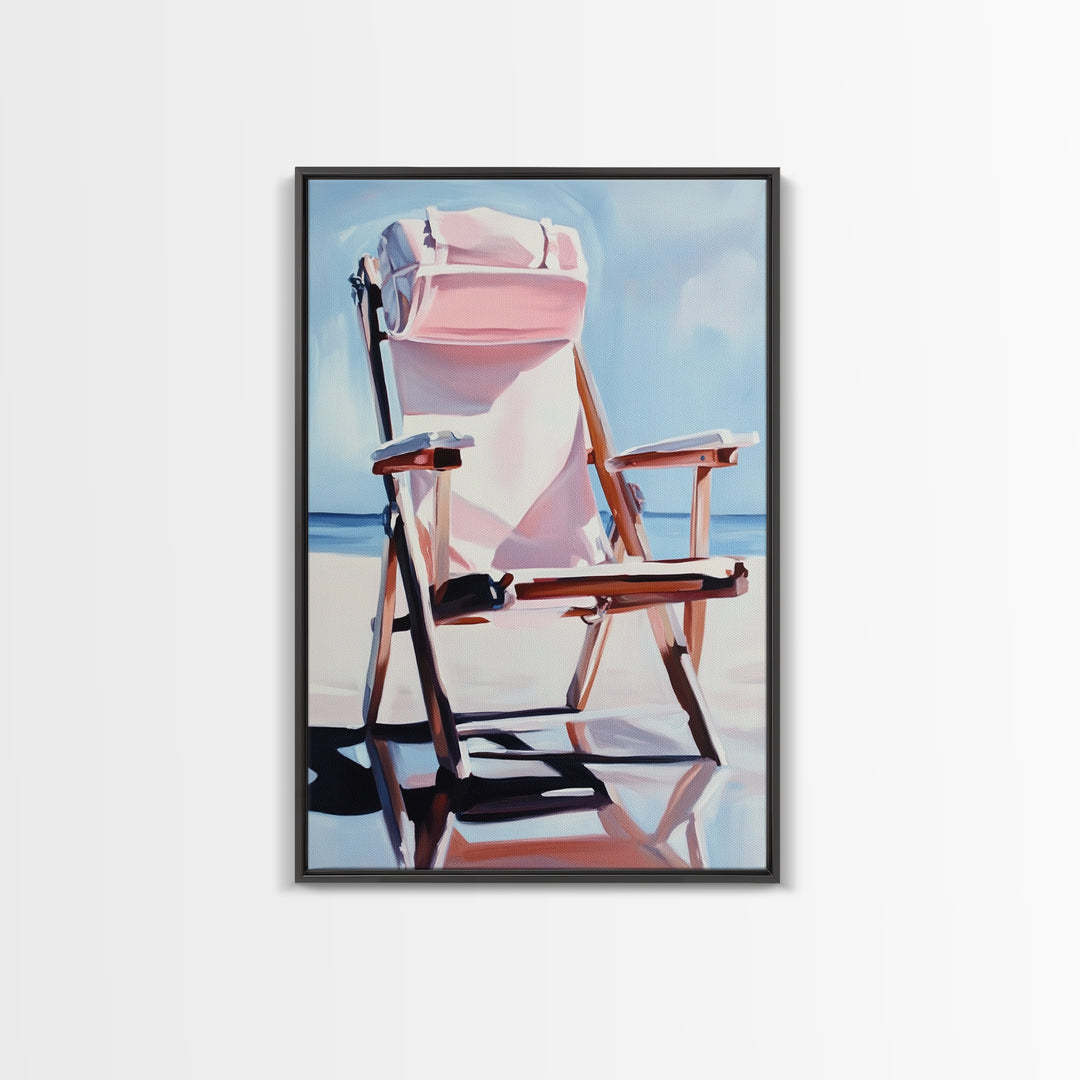 Beach Chair, Relaxing Art, Seaside Escape, Summer Vibes, Canvas Print, Coastal Home Decor, Boho Aesthetic, Minimalist Beach Scene