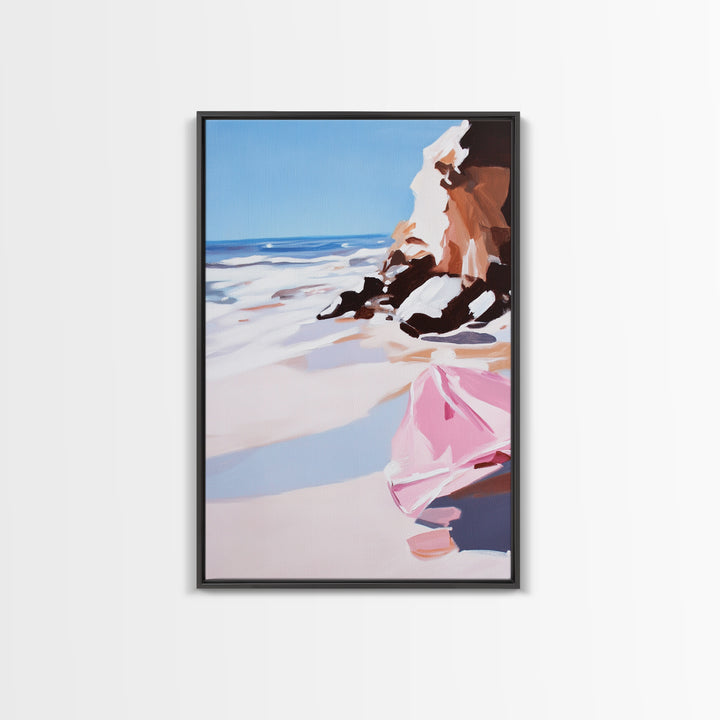 Ocean Cliffs, Coastal View, Framed Canvas Print, Beach House Wall Art, Minimalist Seascape, Nautical Home Aesthetic, Summer Vibes