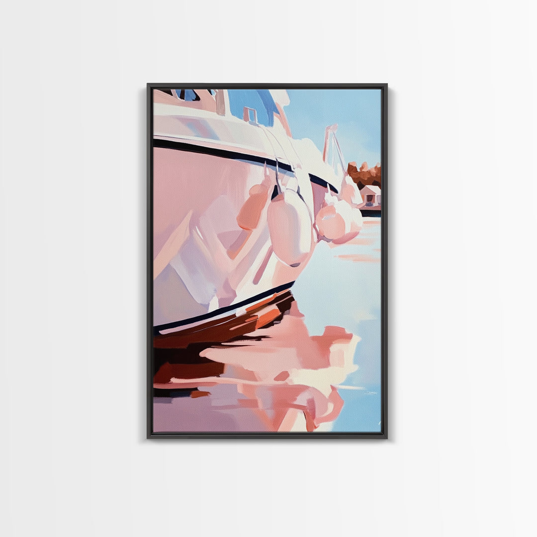 Coastal, Boat, Reflection, Nautical, Framed Canvas Print, Modern Wall Art, Minimalist Decor, Ocean Wall Art, Living Room Artwork, Beach Aesthetic