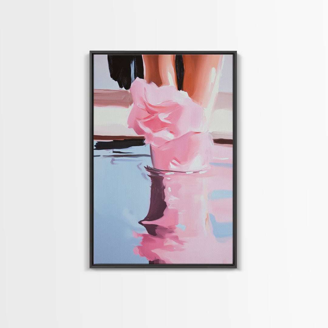Romantic, Water, Reflection, Feminine, Framed Canvas Print, Elegant Minimalist Artwork, Soft Aesthetic Home Decor, Bedroom Wall Art, Fashion Art