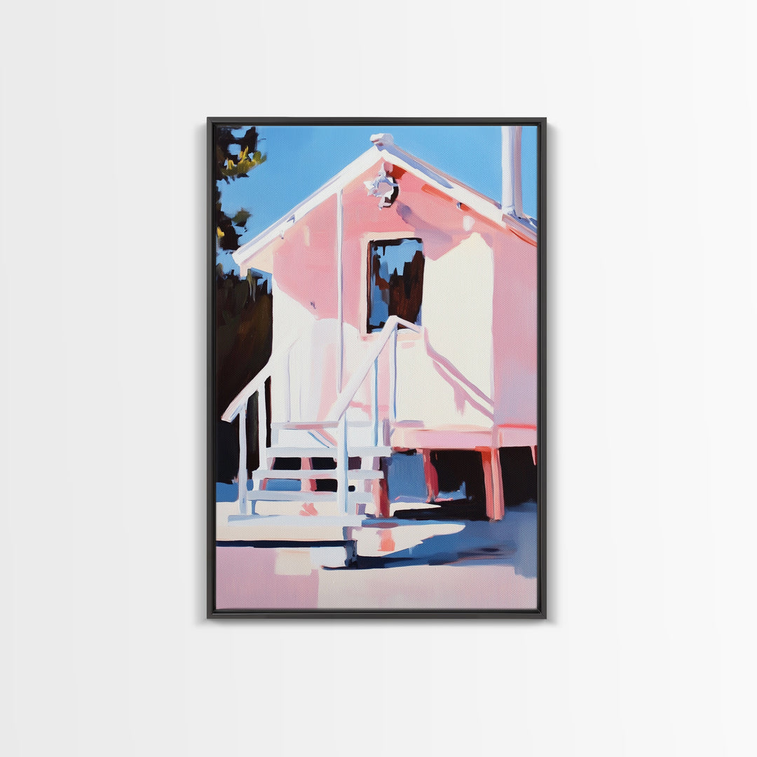 Cabin in Snow, Winter Scene, Cozy Home, Rustic Retreat, Framed Canvas Print, Nature Wall Art, Minimalist Aesthetic, Christmas Decor