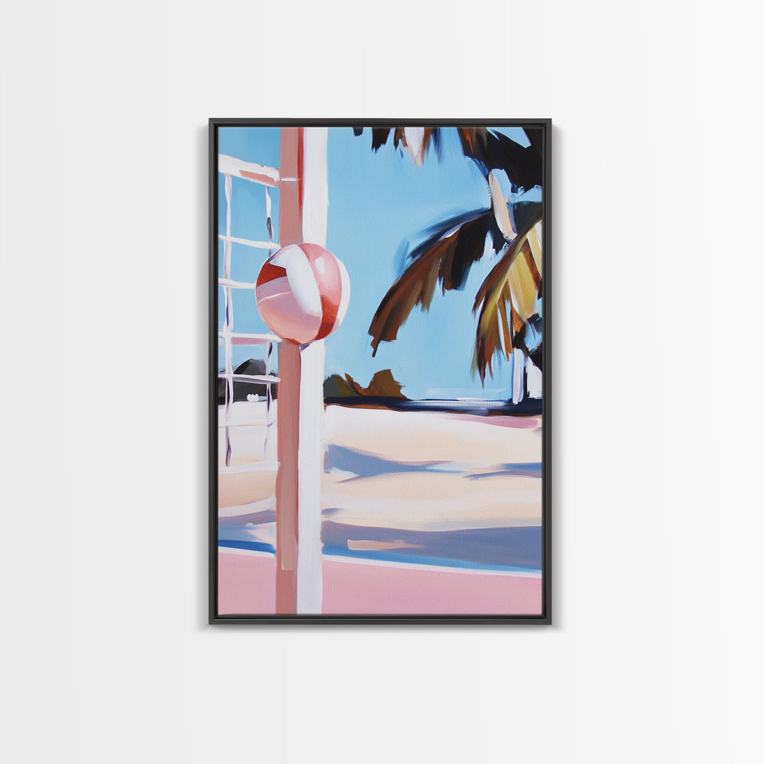 Beach Volleyball, Coastal Fun, Tropical Vibes, Sunset Sport, Canvas Print, Summer Wall Art, Beach House Decor, Relaxed Style
