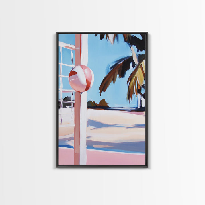 Beach Volleyball, Coastal Fun, Tropical Vibes, Sunset Sport, Canvas Print, Summer Wall Art, Beach House Decor, Relaxed Style