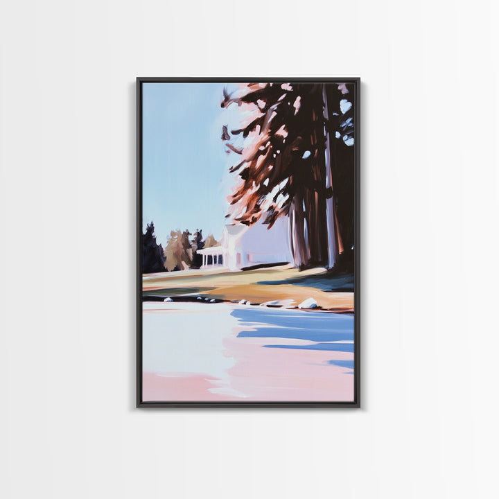 Autumn Tree, Tranquil Landscape Painting, Nature Retreat Art, Framed Canvas Print, Cozy Cabin Wall Decor, Fall Aesthetic