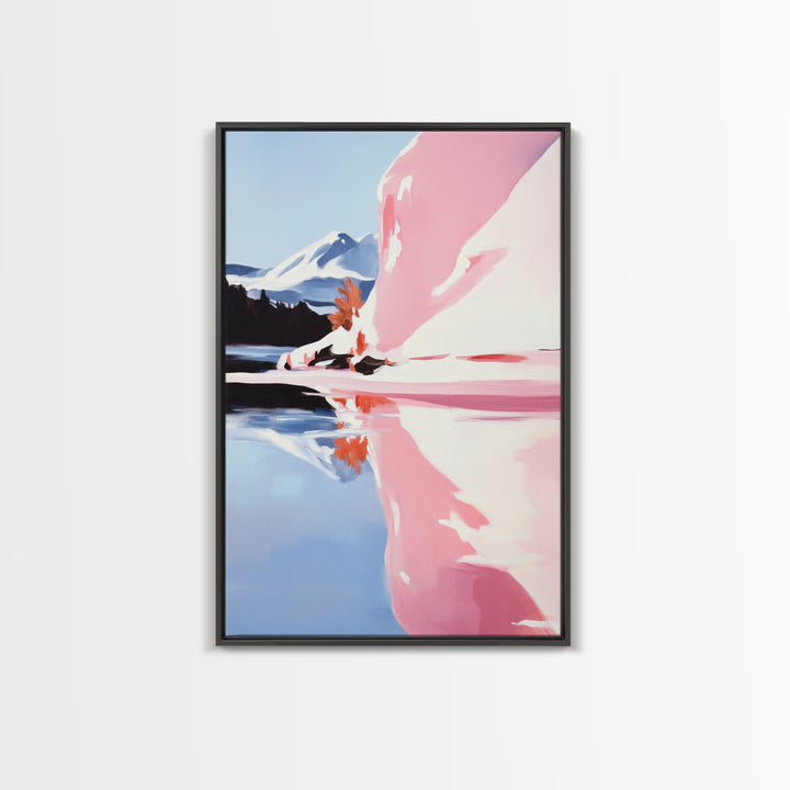 Mountain Lake Painting, Scenic Nature Art, Abstract Reflections, Framed Canvas Print, Boho Landscape, Bedroom Wall Art, Earthy Decor