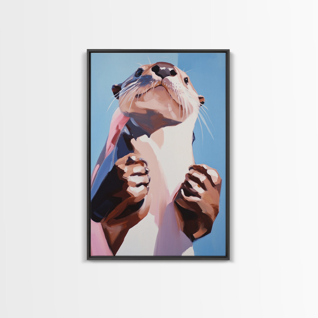 Otter Portrait, Animal Lover Gift, Cute Wildlife Art, Whimsical Decor, Framed Canvas Print, Playful Wall Art, Bedroom Artwork