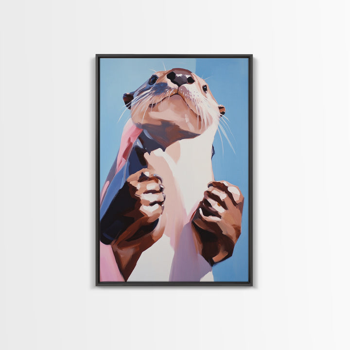 Otter Portrait, Animal Lover Gift, Cute Wildlife Art, Whimsical Decor, Framed Canvas Print, Playful Wall Art, Bedroom Artwork