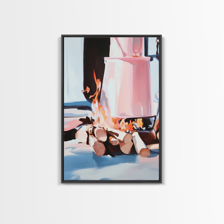 Campfire, Cozy Art, Autumn Decor, Rustic Wall Art, Framed Canvas Print, Cabin Vibes, Warm Aesthetic, Nature Lover Artwork