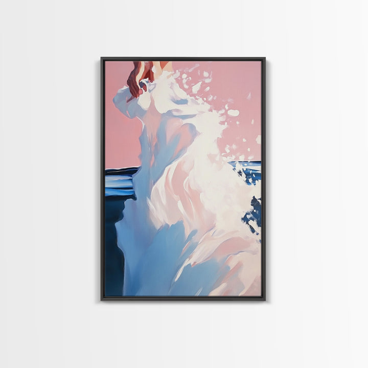 Pink Clouds, Coastal, Beach Wall Art, Boho, Aesthetic, Dreamy, Sunset, Pastel, Sky, Seascape, Minimalist, Framed Canvas Print