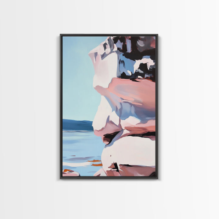 Coastal Cliffs, Ocean Wall Art, Beach House Decor, Abstract Seascape, Modern Coastal, Framed Canvas Print, Nautical Wall Art