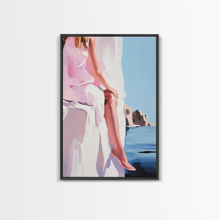 Abstract Rock, Water Reflection, Earthy Tones, Tranquil Nature Scene, Modern Aesthetic, Framed Canvas Print, Living Room Wall Art