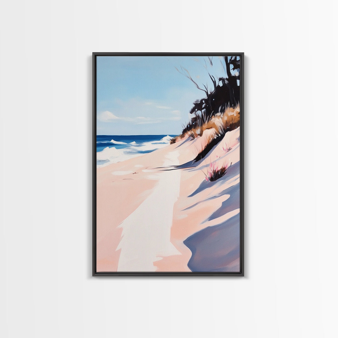 Beach Path, Coastal Art, Modern Seascape, Framed Canvas Print, Ocean Wall Art, Minimalist Beach Painting, Bedroom Wall Decor