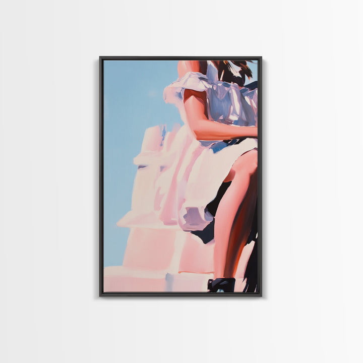 Dreamy Dress, Feminine Fashion, Soft Romantic Art, Framed Canvas Print, Boho Wall Decor, Modern Minimalist Artwork, Bedroom Wall Art