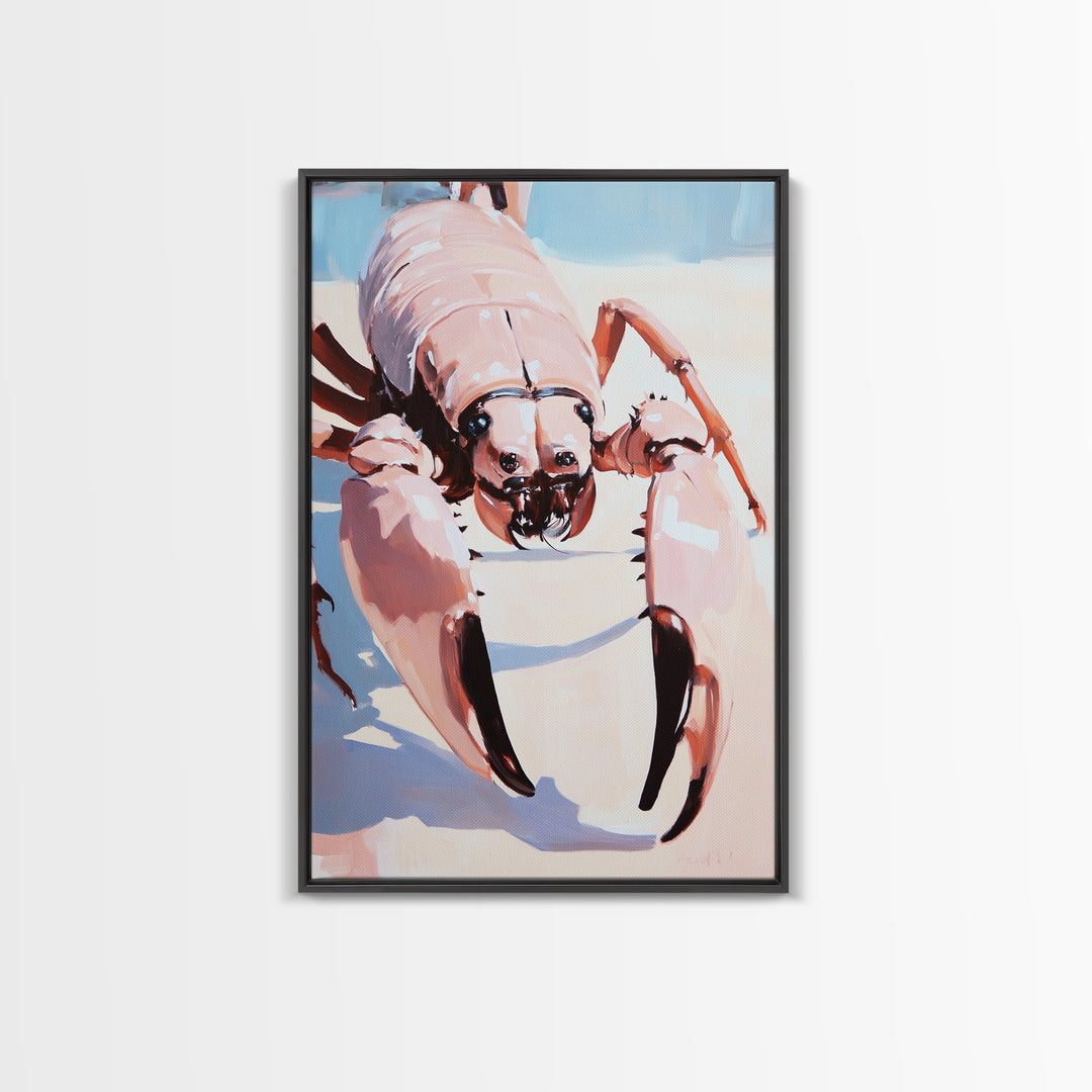 Crab Art, Coastal Nautical, Beach House Decor, Framed Canvas Print, Ocean Wall Art, Modern Minimalist Painting, Kitchen Wall Decor