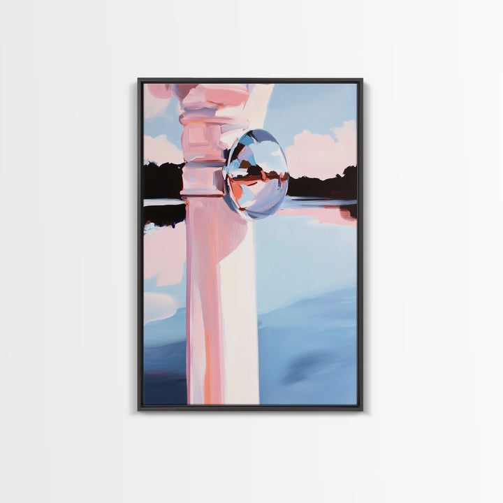 Reflective Sphere, Abstract Art, Minimalist Decor, Modern Aesthetic, Pastel Painting, Contemporary Wall Art, Canvas Print, Office Decor