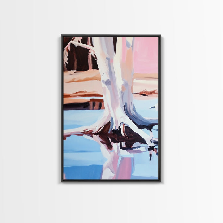 Tree Reflection, Nature Inspired Art, Framed Canvas Print, Minimalist Landscape, Tranquil Water Painting, Contemporary Home Decor