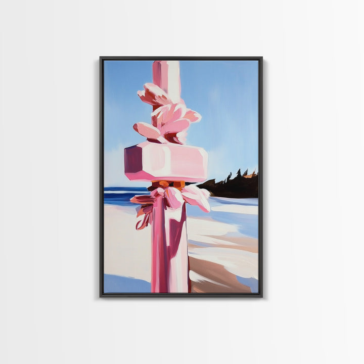 Abstract Coastal Pillar, Ocean Inspired Art, Minimalist Blue Aesthetic, Beach House Decor, Canvas Print, Framed Canvas Print