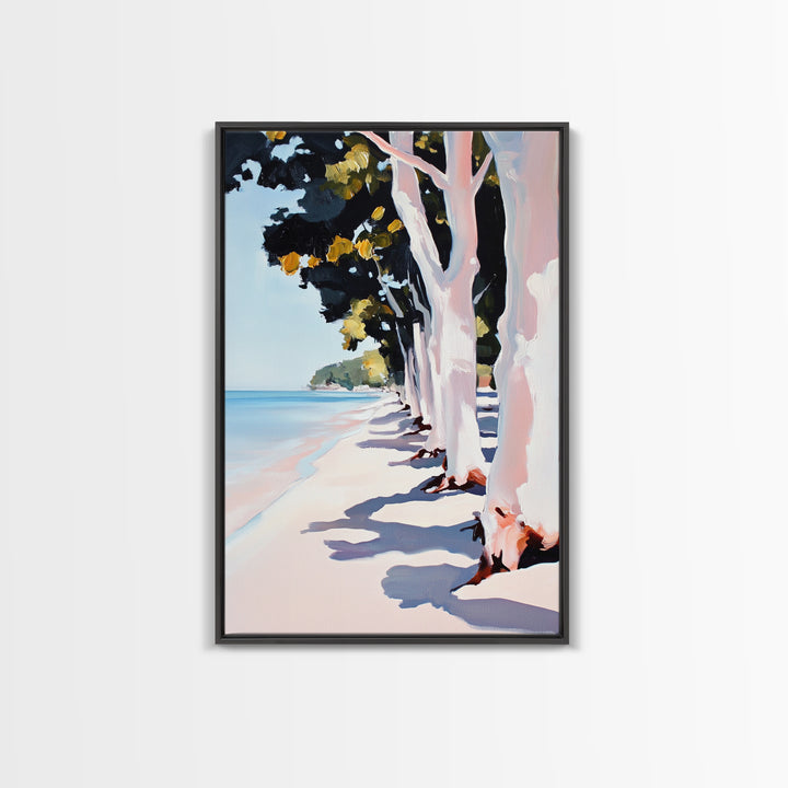 Coastal, Beach Path, Tree Lined, Framed Canvas Print, Ocean View Wall Art, Relaxing Home Decor, Seaside Landscape, Nautical Aesthetic