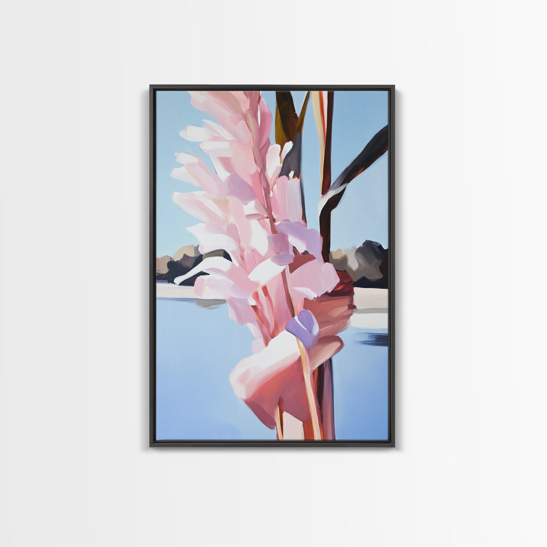 Botanical, Pink Flowers, Summer Nature Art, Canvas Print, Floral Painting, Minimalist Wall Decor, Feminine Home Art, Bedroom Wall Art