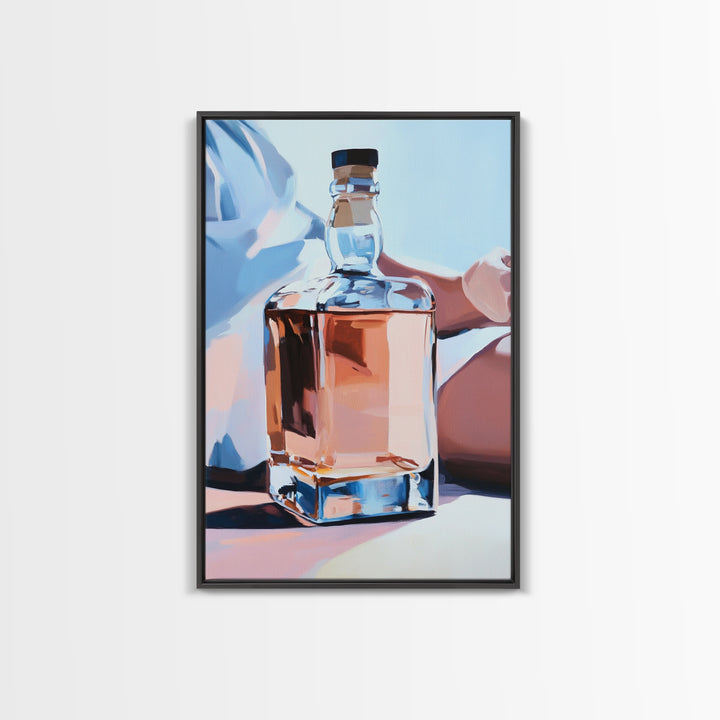 Whiskey Bottle, Elegant Drink, Modern Still Life, Minimalist Art, Sophisticated Decor, Bar Wall Art, Contemporary Painting, Canvas Print